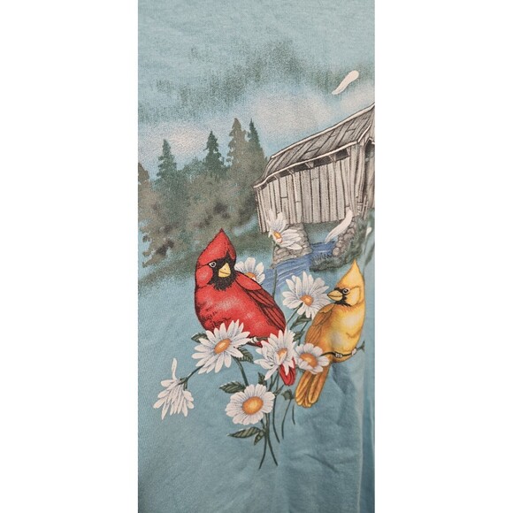 Top Stitch by Morning Sun Women's Tee Shirt Sz XL Cardinal Egg Shell Blue NWT - Picture 4 of 6